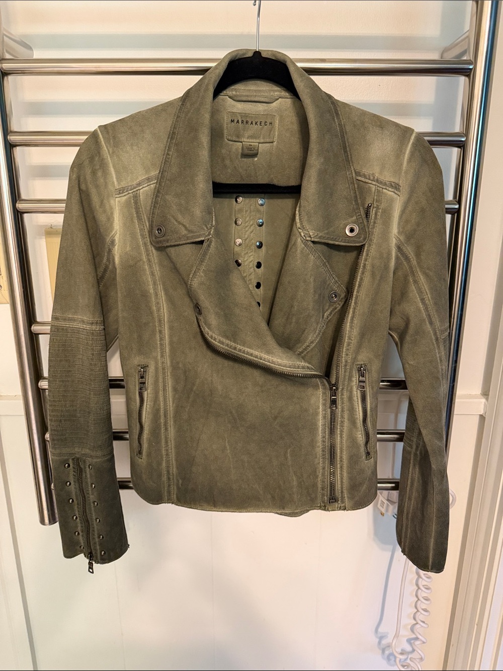 Olive faux Suede Moto Jacket - Women's
